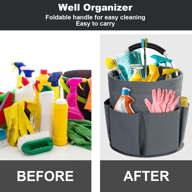 Bototack Cleaning Caddy with Handle, Cleaning Products Organiser, 17L Foldable Storage Basket, Cleaning Caddy Organiser, Portable Multi Cleaning Bucket Bag for Home, Garden (Dark Grey) - Image 2